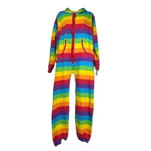 #followme Rainbow Hooded Jumpsuit Adult One Piece Full Zip Pajamas Size M